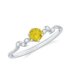 Minimal Yellow Sapphire and Diamond Leaf Promise Ring