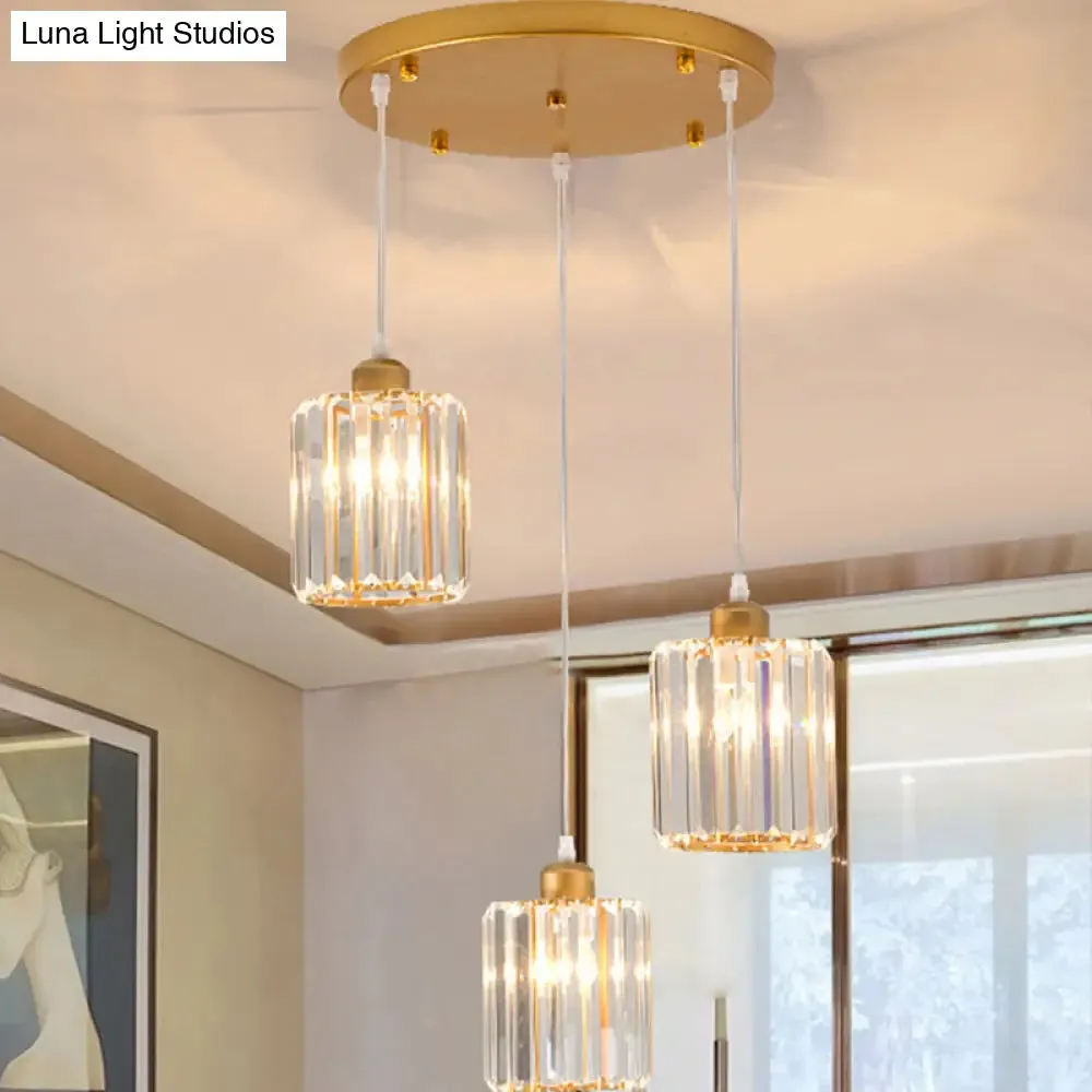 Minimalist Crystal Prism Pendant Light with 3 Heads - Geometric Dining Room Ceiling Fixture