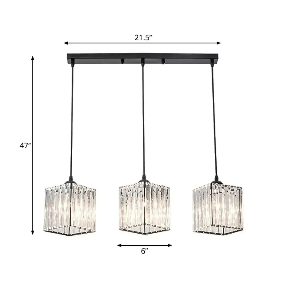 Minimalist Crystal Prism Pendant Light with 3 Heads - Geometric Dining Room Ceiling Fixture