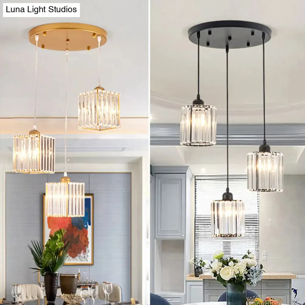 Minimalist Crystal Prism Pendant Light with 3 Heads - Geometric Dining Room Ceiling Fixture