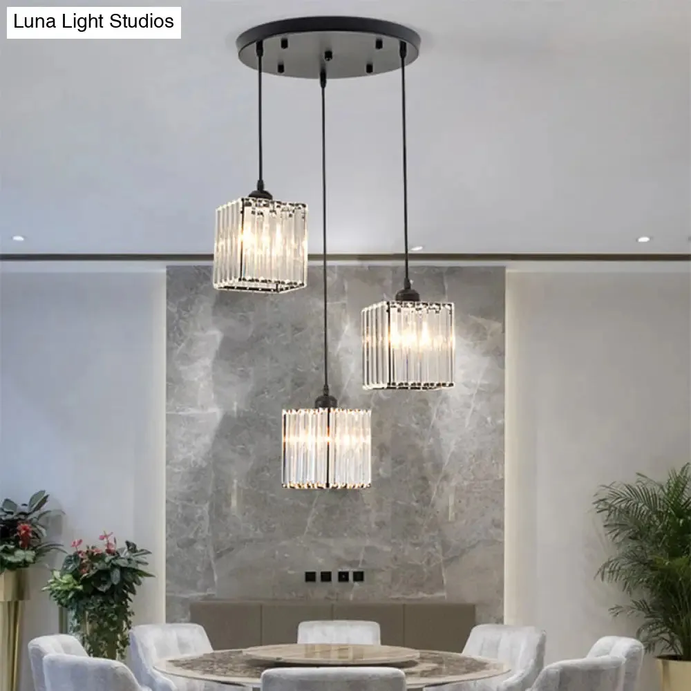 Minimalist Crystal Prism Pendant Light with 3 Heads - Geometric Dining Room Ceiling Fixture