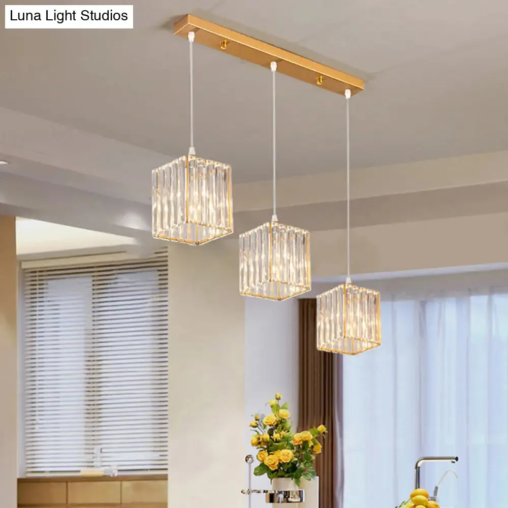 Minimalist Crystal Prism Pendant Light with 3 Heads - Geometric Dining Room Ceiling Fixture