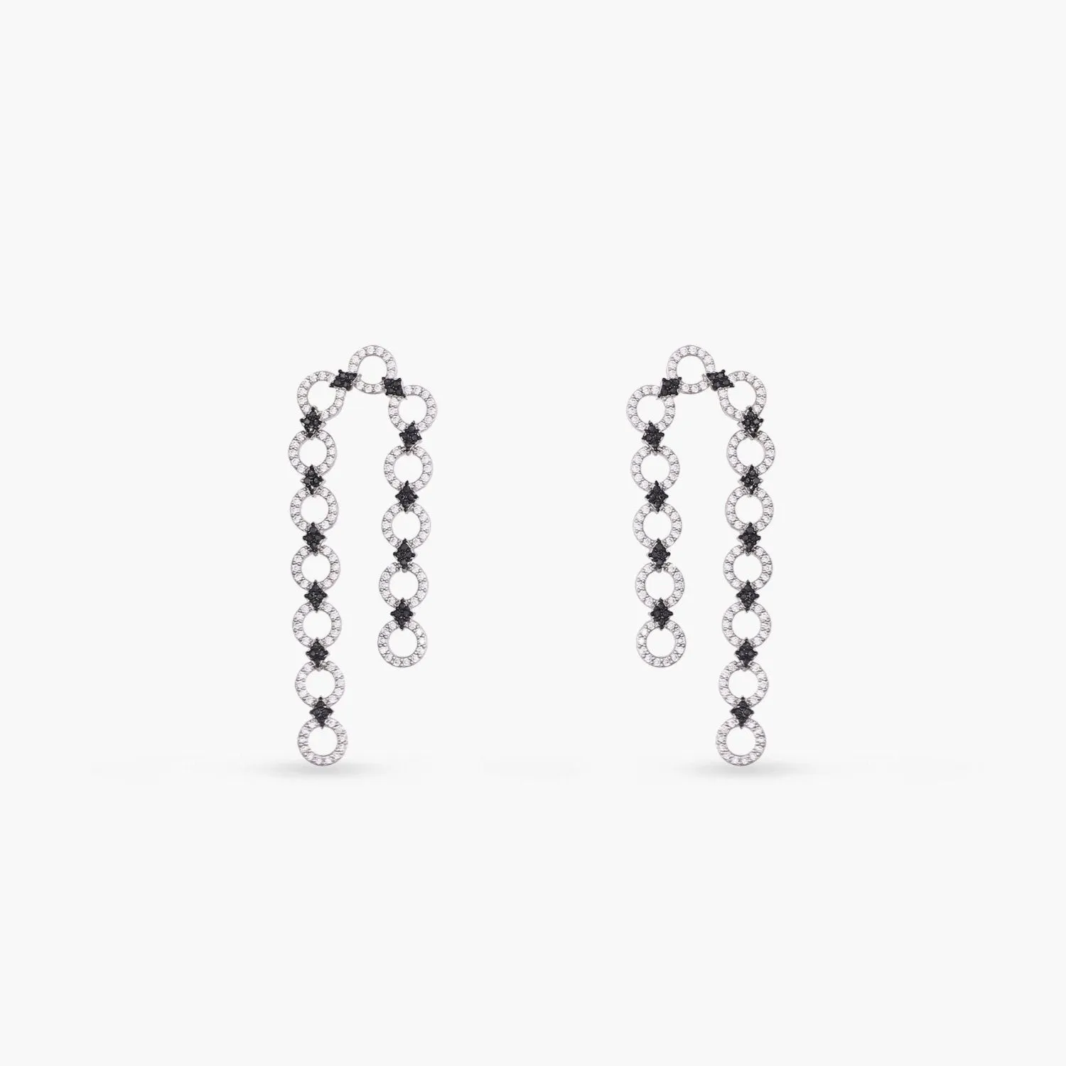 Monochrome Play Linked CZ Silver Drop Earring