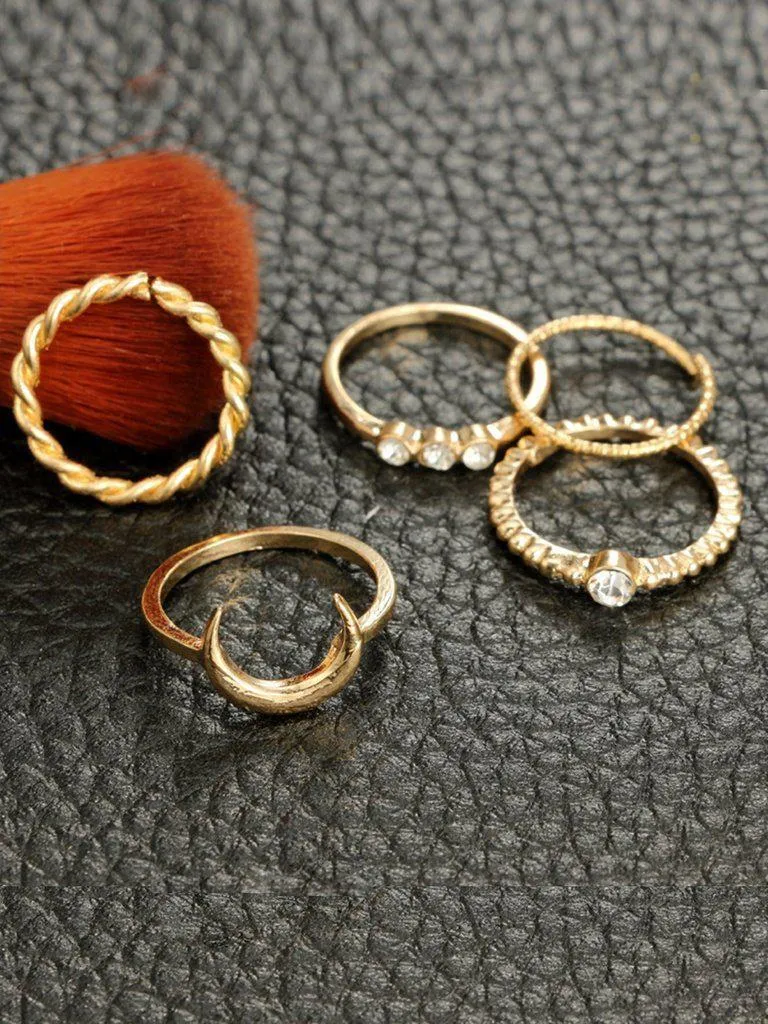 Moon Detail Rings Set 5pcs