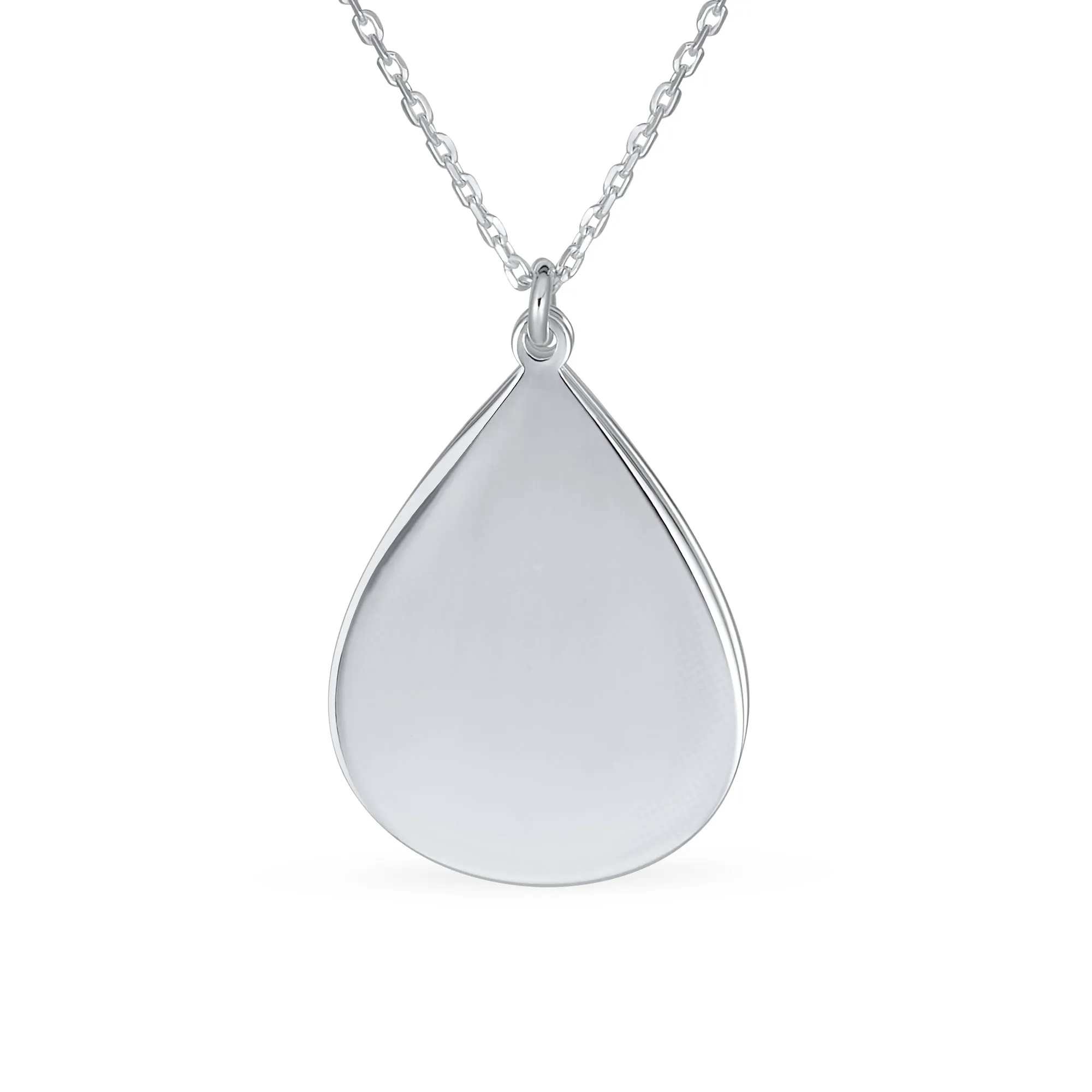 Mother Bear & Cub Pendant Necklace Diamond-Cut Teardrop Sterling Silver 16-18 Inch