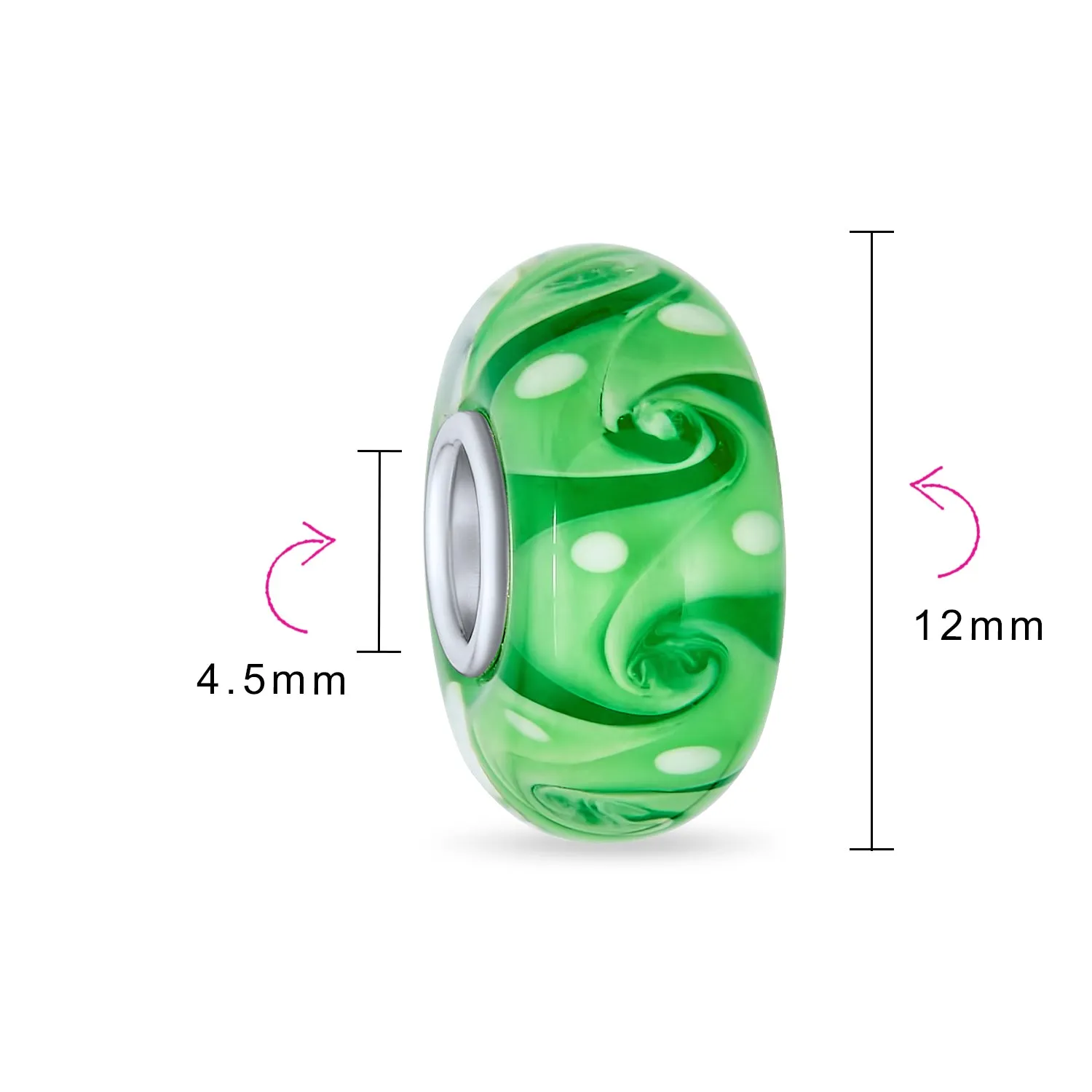 Murano Glass Charm Bead Green Red Blue Aqua Wave Swirl Spacer for Bracelet