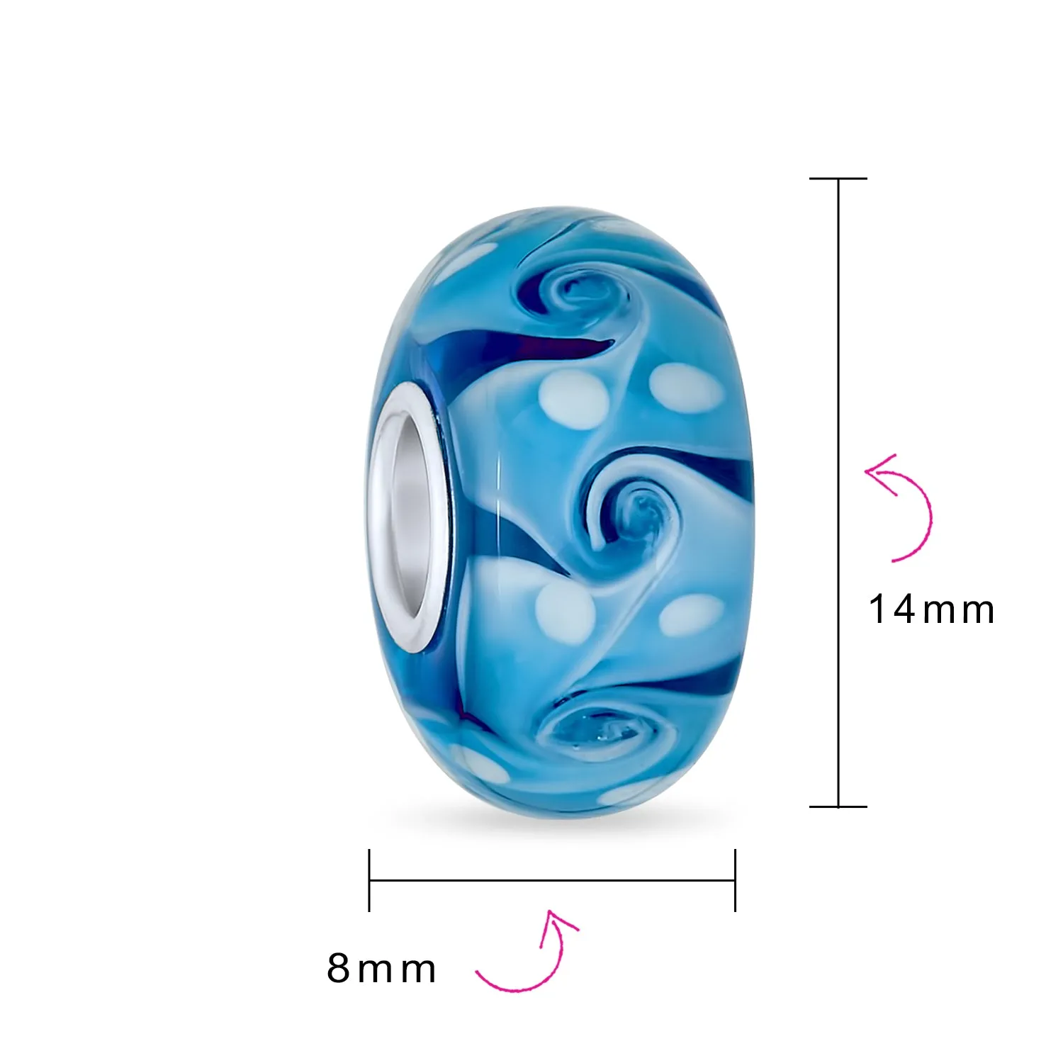 Murano Glass Charm Bead Green Red Blue Aqua Wave Swirl Spacer for Bracelet