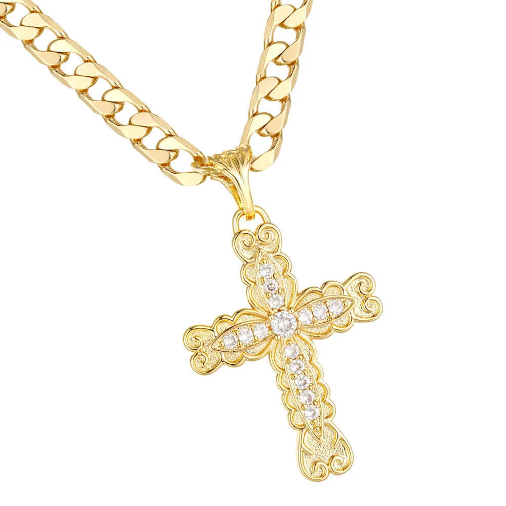 New Luxury Gold-Filled & Gold-Filled Ornate Cross Pendant with Stones