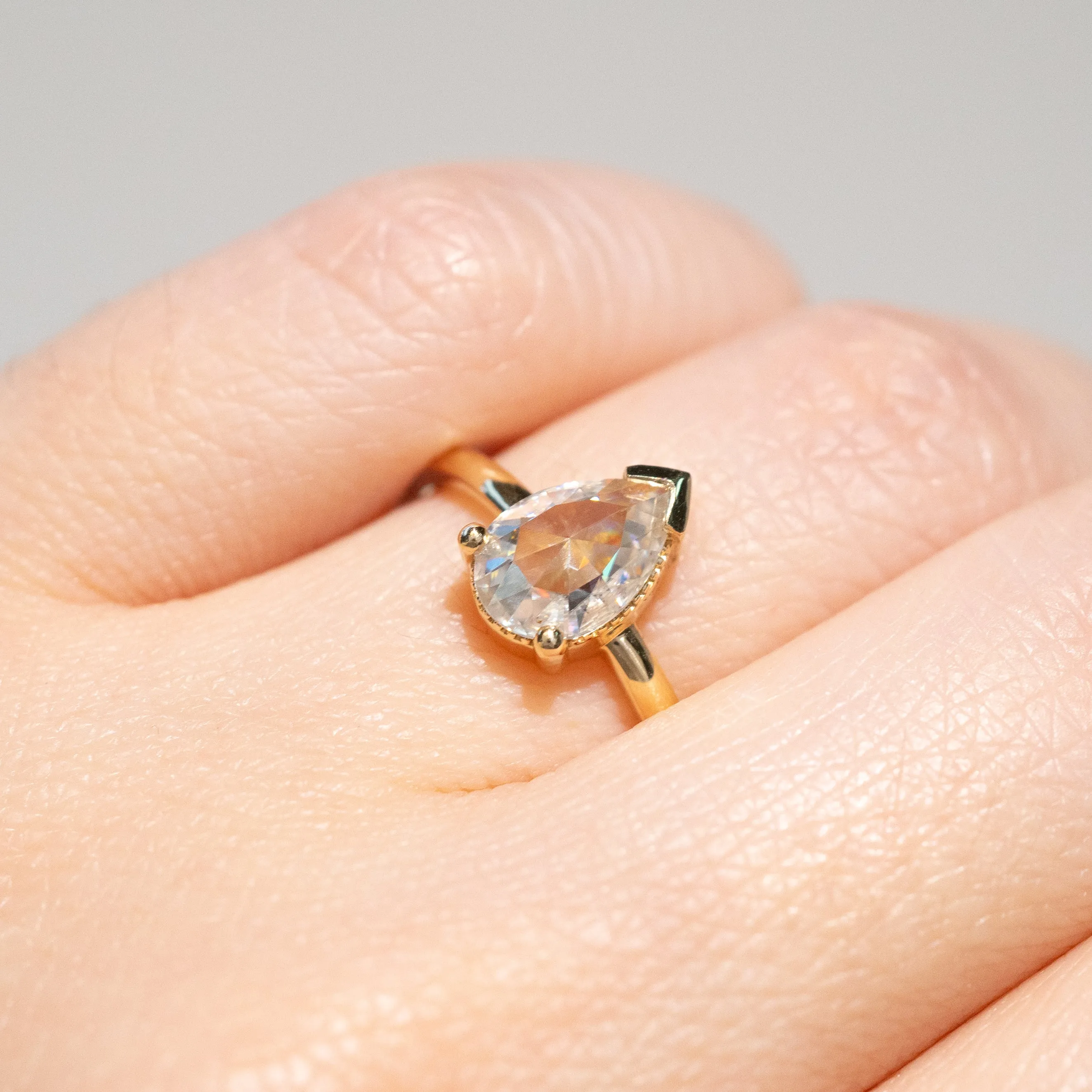 Oak Solitaire Ring | Rose-Cut Pear Moissanite in 14k Yellow Gold