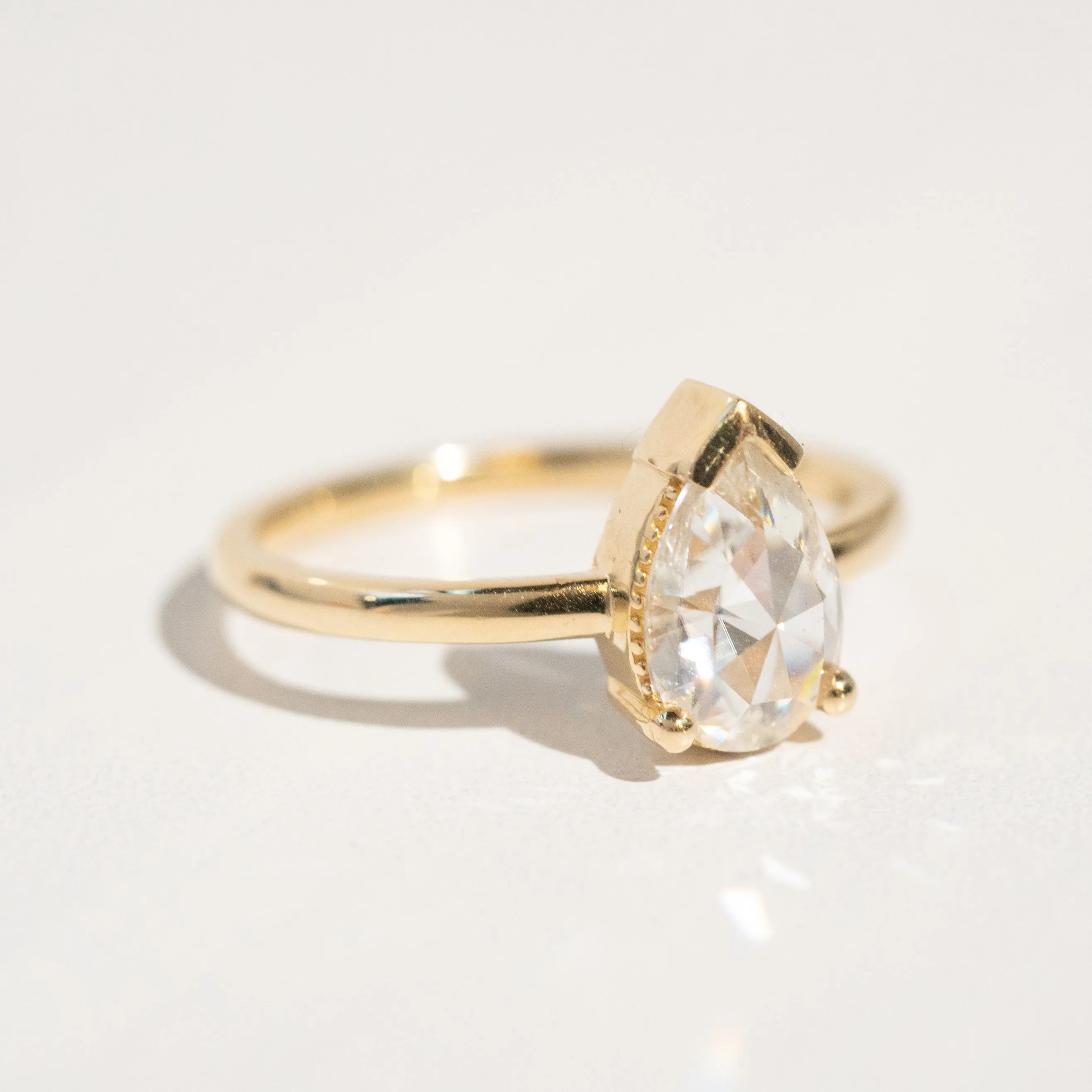 Oak Solitaire Ring | Rose-Cut Pear Moissanite in 14k Yellow Gold