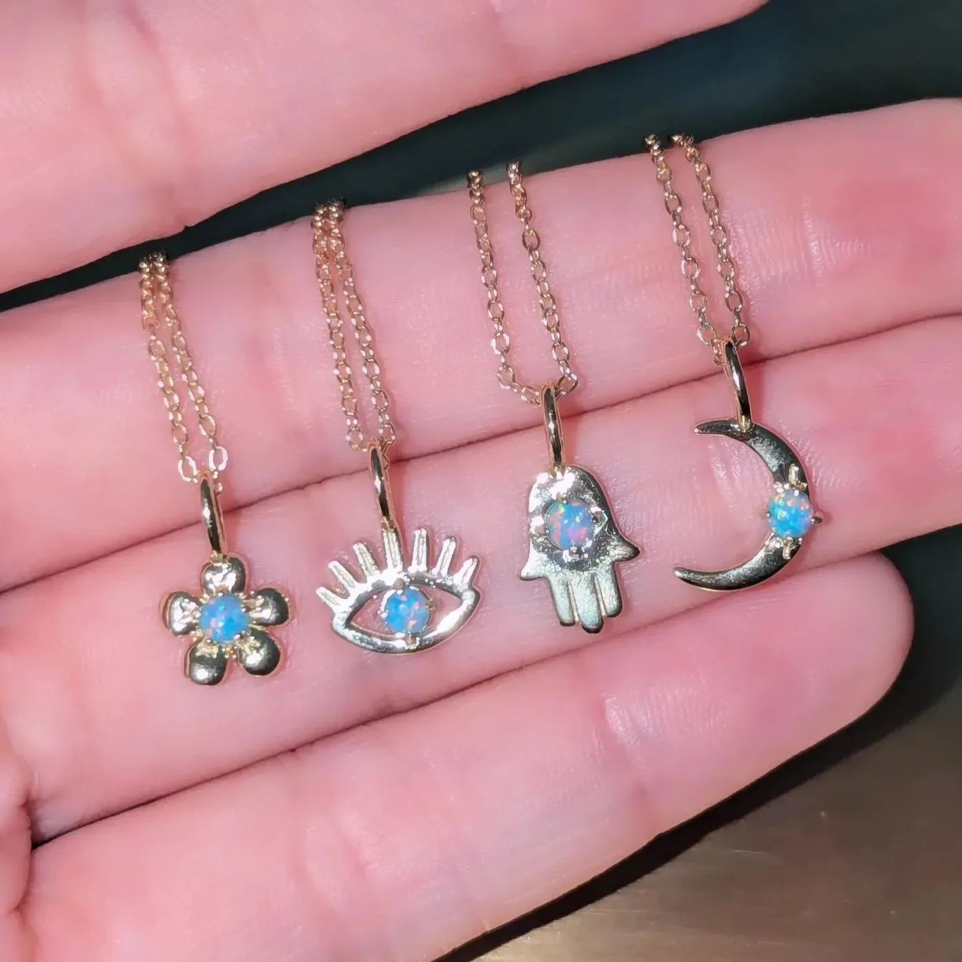 Opal Flower Charm Necklace