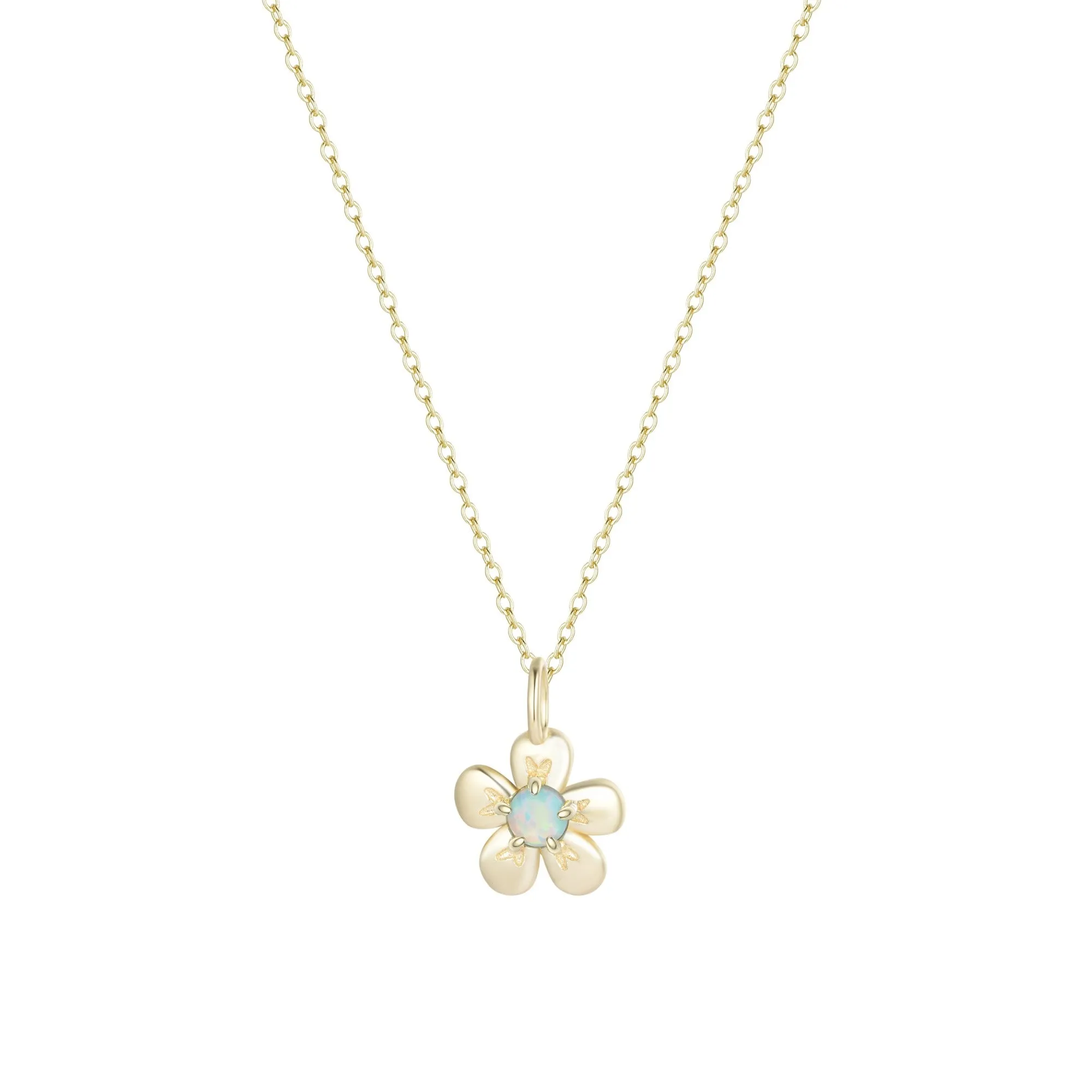 Opal Flower Charm Necklace