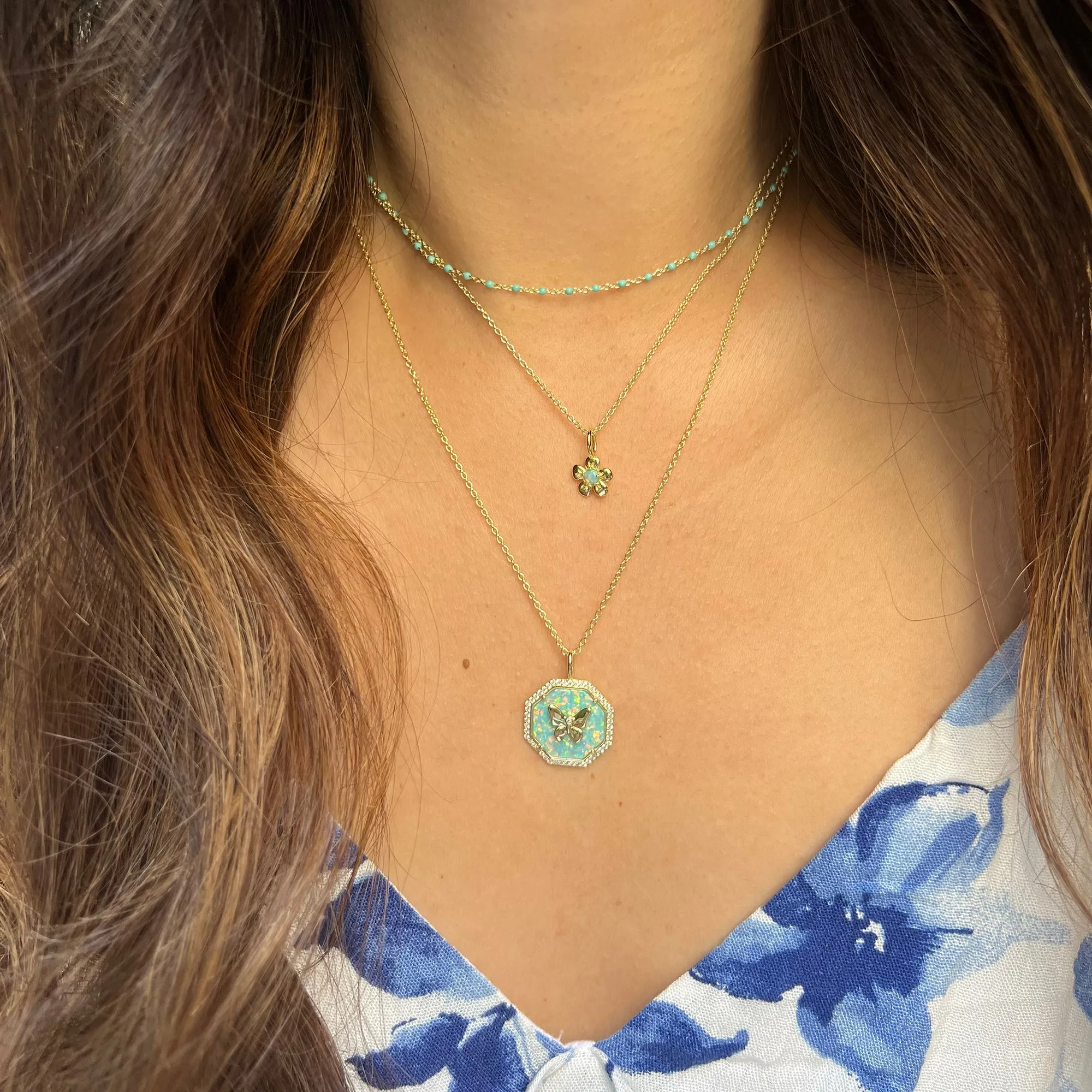 Opal Flower Charm Necklace