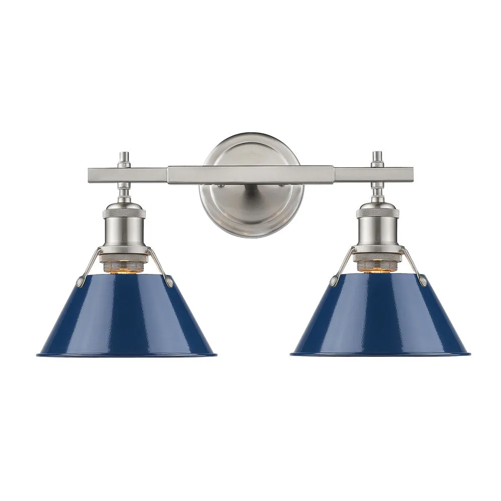 Orwell 2-Light Bath Vanity in Pewter with Navy Blue Shades