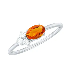 Oval Cut Fire Opal Minimal Ring with Diamond Trio