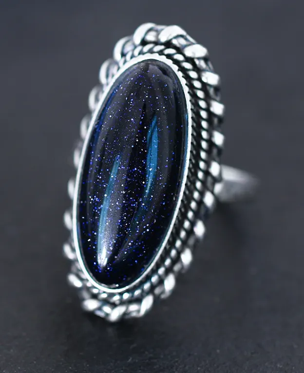 Oval Shaped Blue Sand Hollow Elegant Ring