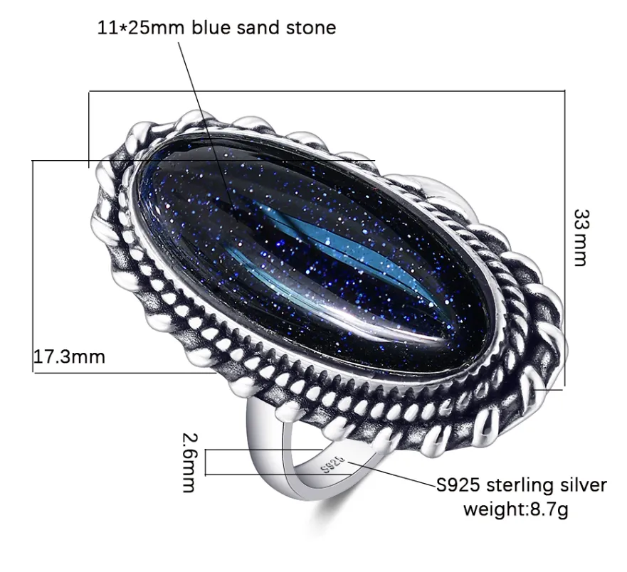 Oval Shaped Blue Sand Hollow Elegant Ring