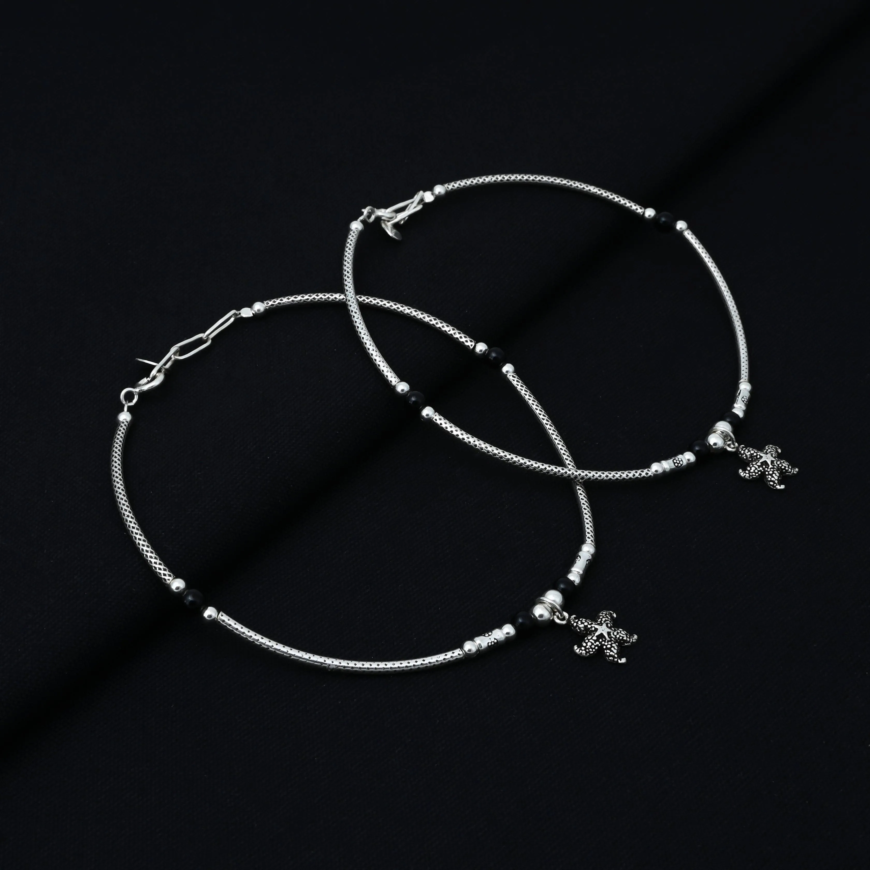 Oxidized 925 Silver Starfish Charm Anklets for Girls