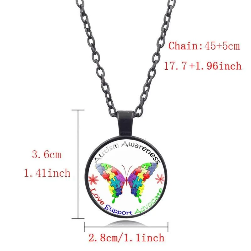 Pakutee Autism Awareness Butterfly Photo Tibet Silver Cabochon Glass Pendant Chain Necklace Women Jewelry Gift