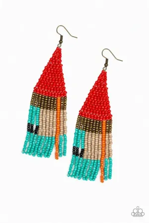 Paparazzi Earring ~ Beaded Boho - Red