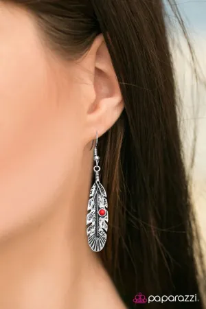 Paparazzi Earring ~ Its Never Too Late To Fly - Red