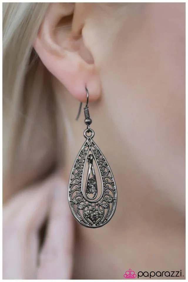 Paparazzi Earring ~ Who Needs Glass Slippers? - Black