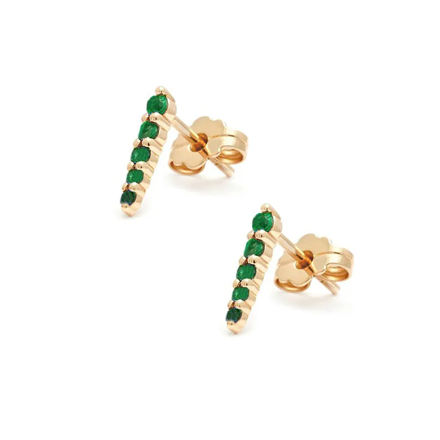 Pavé Pointe Stud Earring (Medium) - Yellow Gold & Emerald