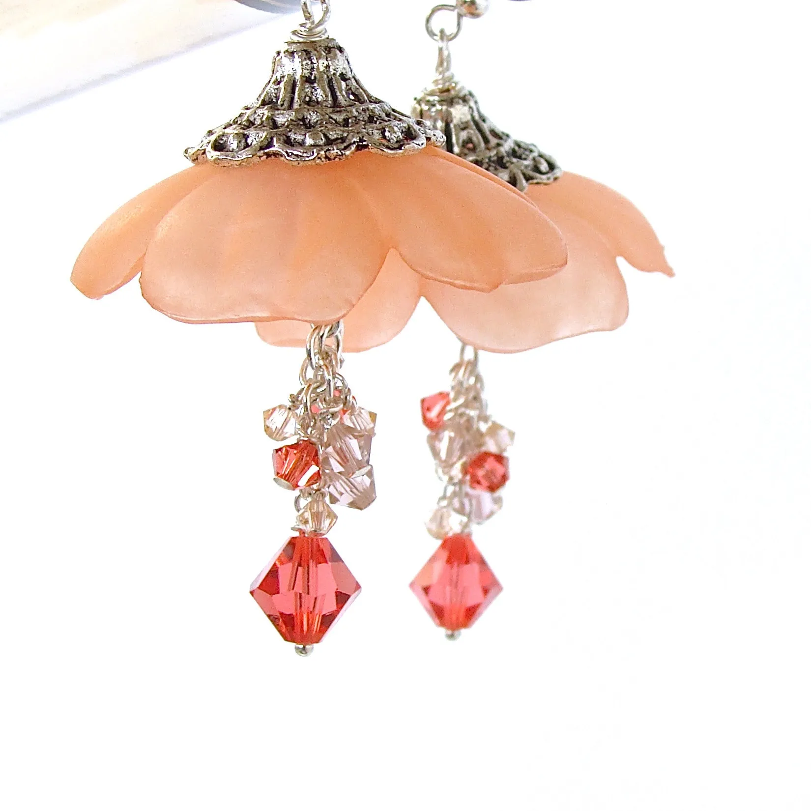 Peach Parasol: Large Flower Earrings