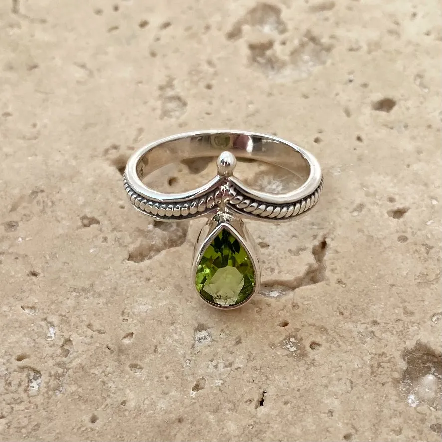 Peridot Teardrop Stacking Ring - Aurora