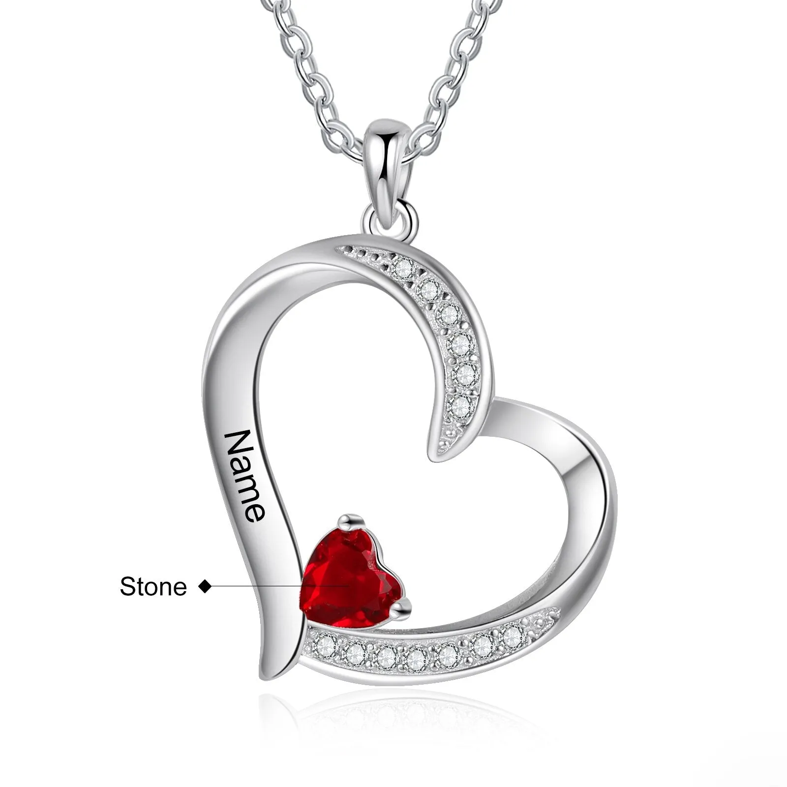 Personalized 1-6 Name Engraving Heart Pendant DIY Birthstone Necklace