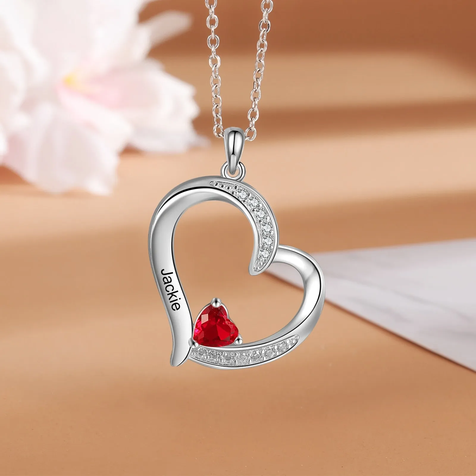 Personalized 1-6 Name Engraving Heart Pendant DIY Birthstone Necklace