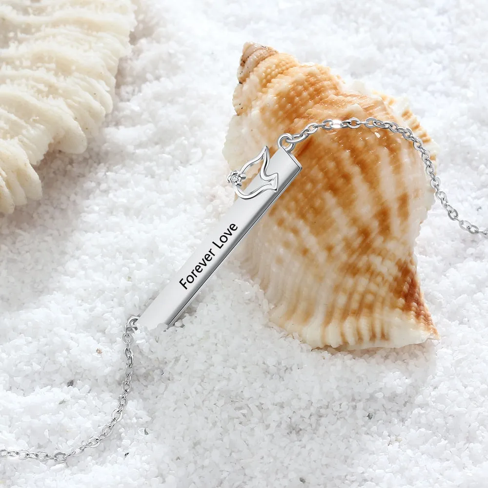 Personalized Name Necklace Strip Shape With Bird