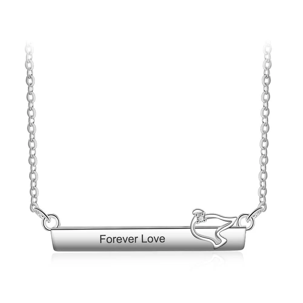 Personalized Name Necklace Strip Shape With Bird