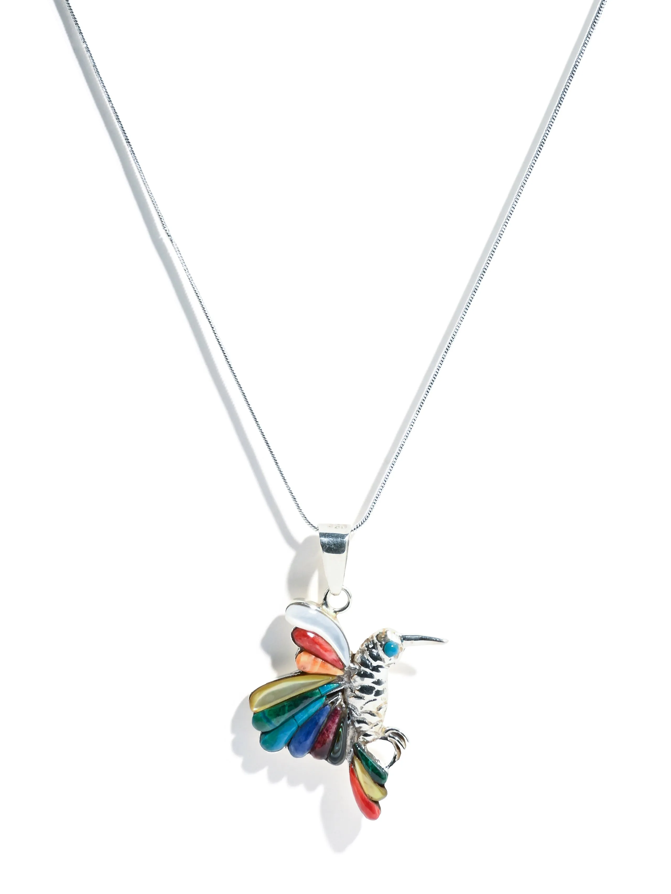 Peruvian Sacred Hummingbird - Sterling Silver Shell and Stone Inlay