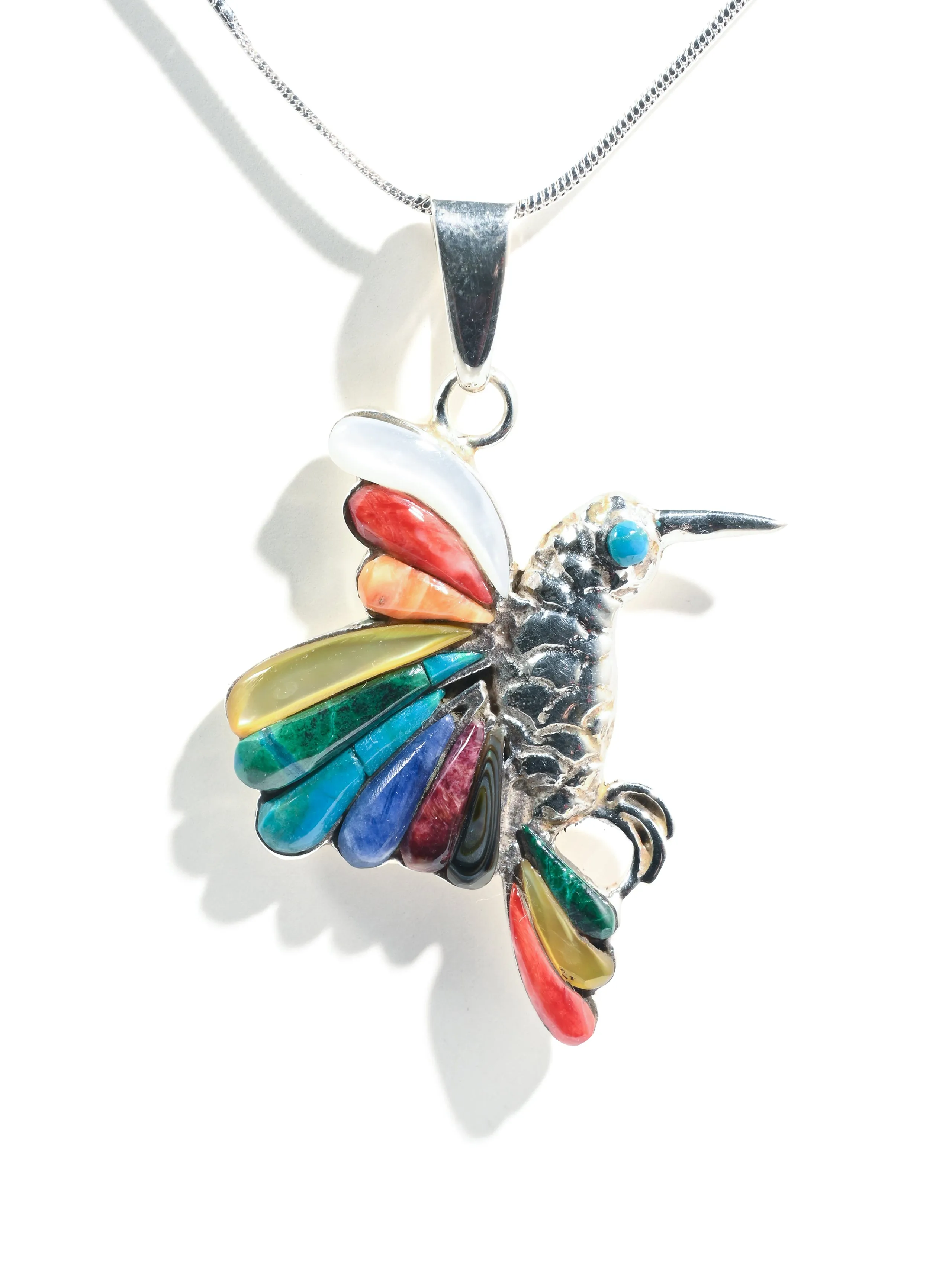 Peruvian Sacred Hummingbird - Sterling Silver Shell and Stone Inlay