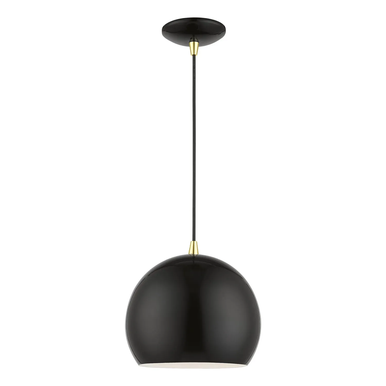 Piedmont 1-Light Pendant in Shiny Black with Polished Brass