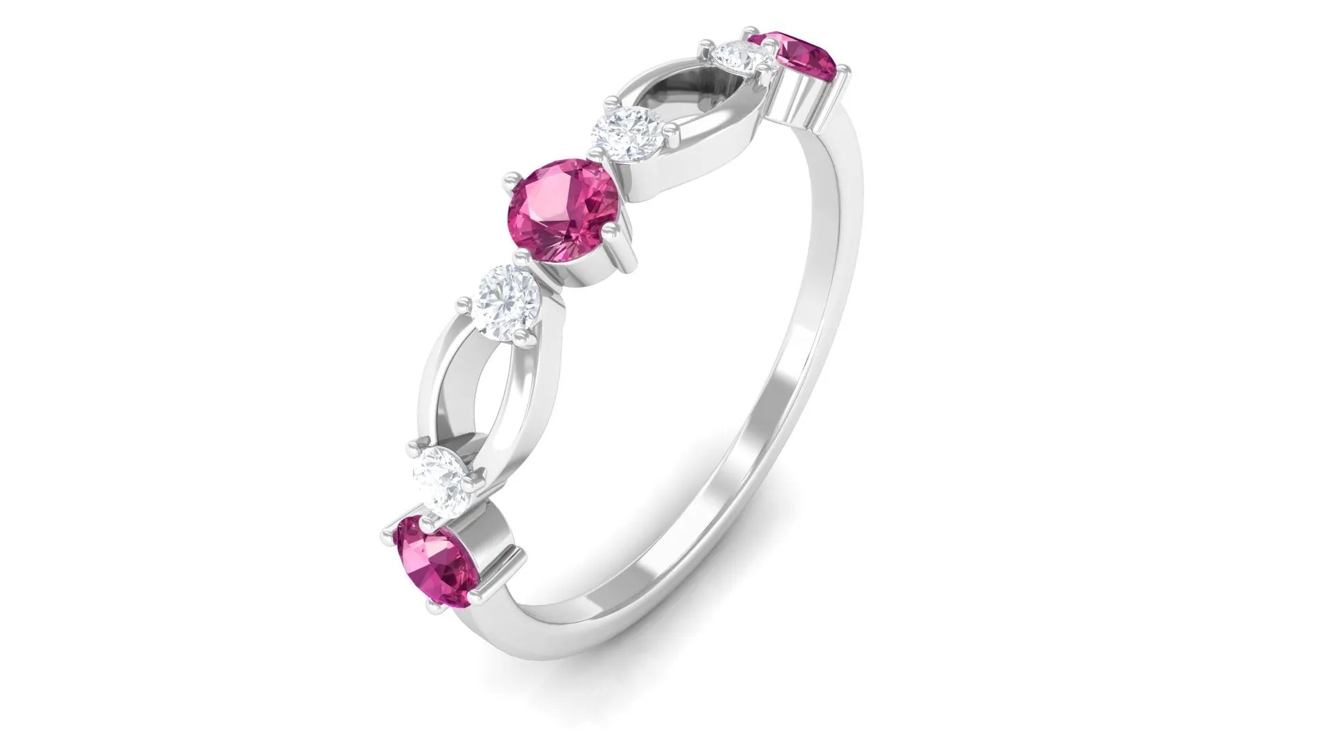 Pink Tourmaline and Diamond Minimal Eternity Anniversary Band Ring