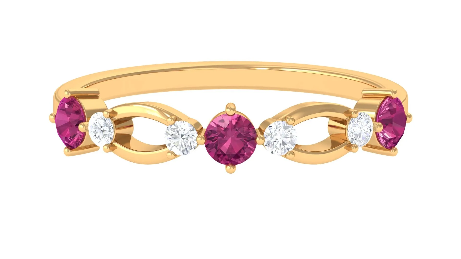 Pink Tourmaline and Diamond Minimal Eternity Anniversary Band Ring