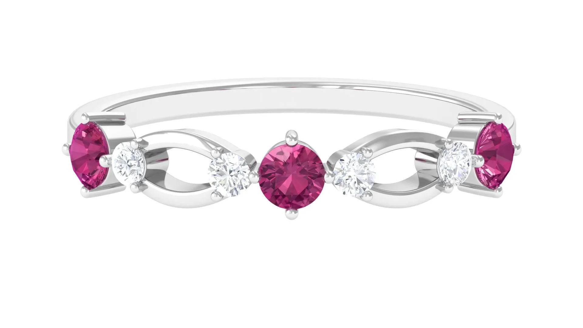 Pink Tourmaline and Diamond Minimal Eternity Anniversary Band Ring