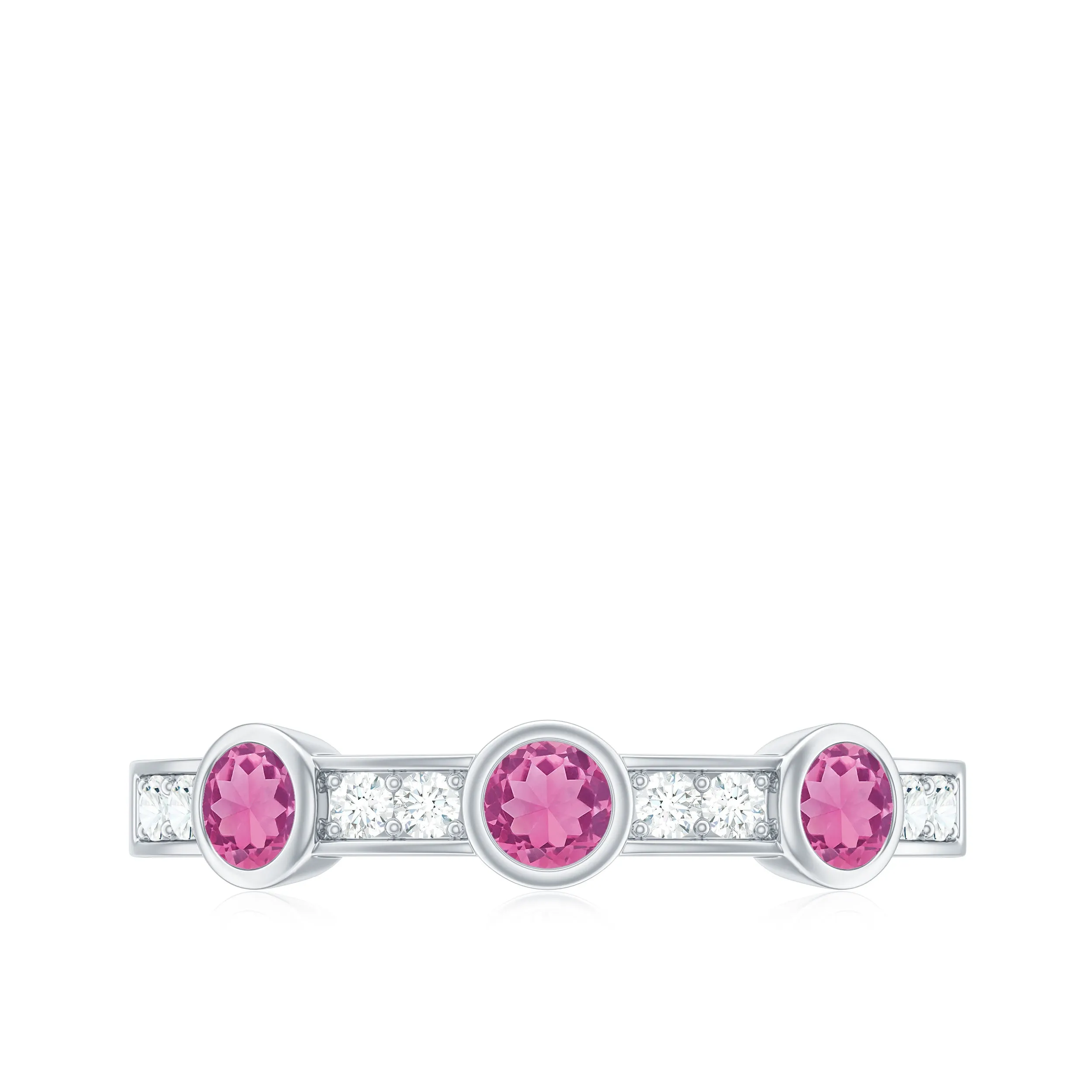 Pink Tourmaline and Diamond Minimal Half Eternity Band Ring