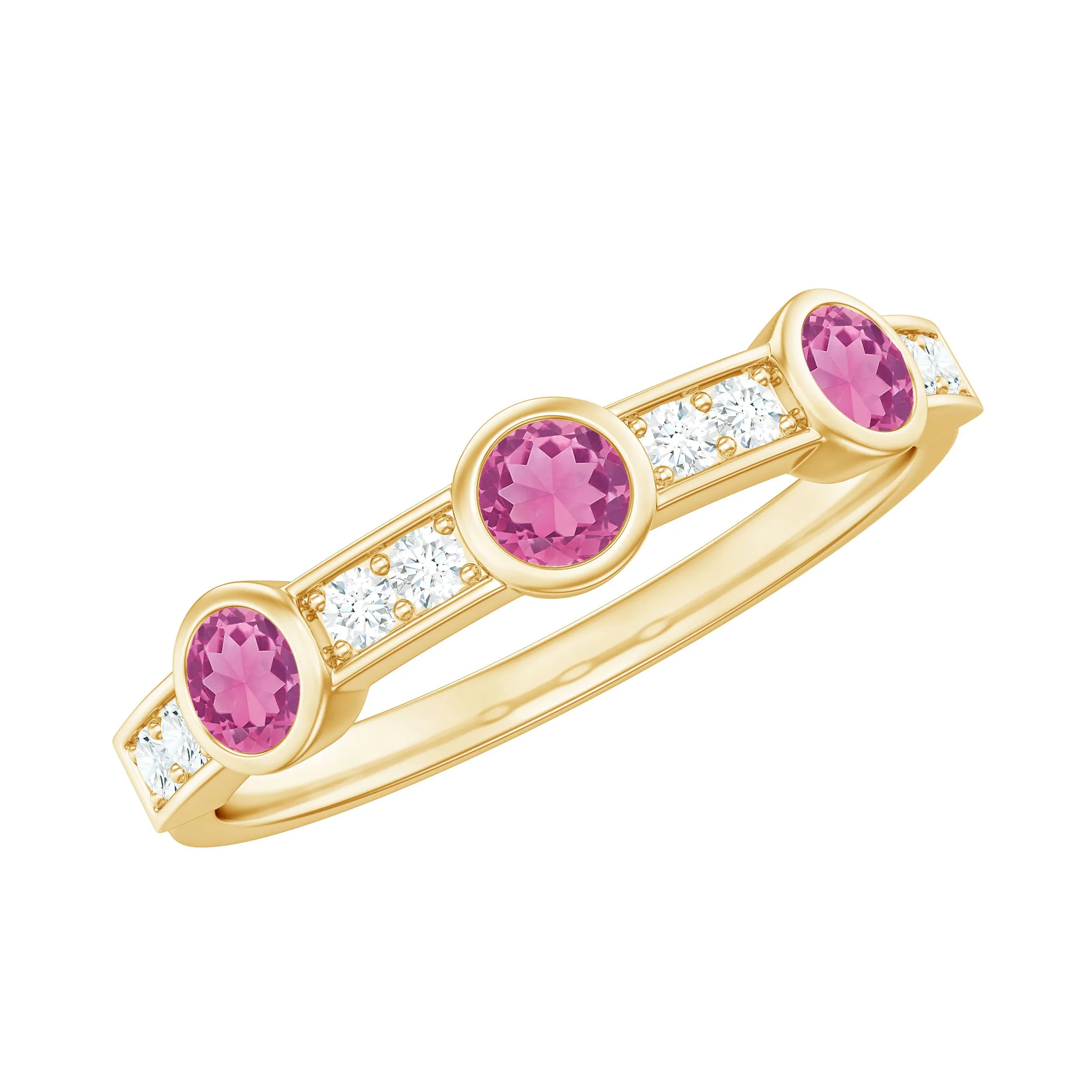 Pink Tourmaline and Diamond Minimal Half Eternity Band Ring