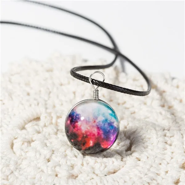 Planet Crystal Stars Ball  Leather Chain Pendants