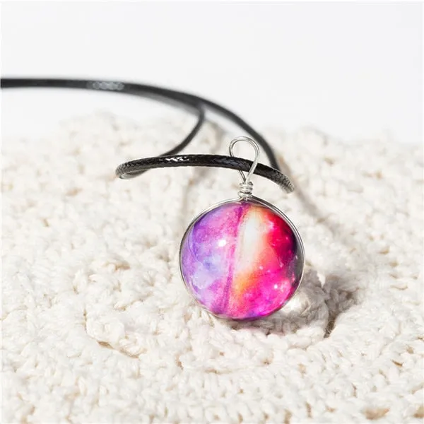 Planet Crystal Stars Ball  Leather Chain Pendants