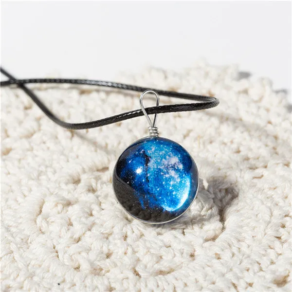 Planet Crystal Stars Ball  Leather Chain Pendants