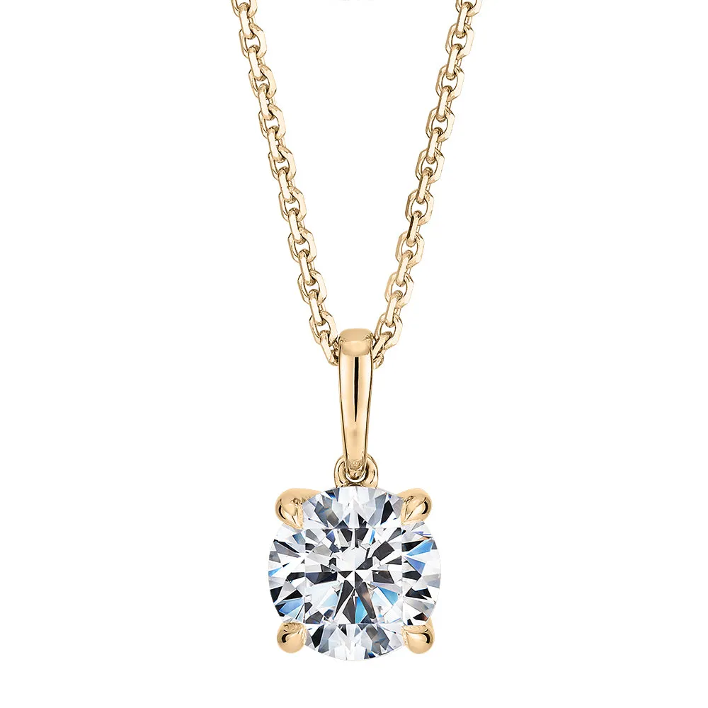 Premium Certified Laboratory Created Diamond, 1.00 carat round brilliant solitaire pendant in 18 carat yellow gold