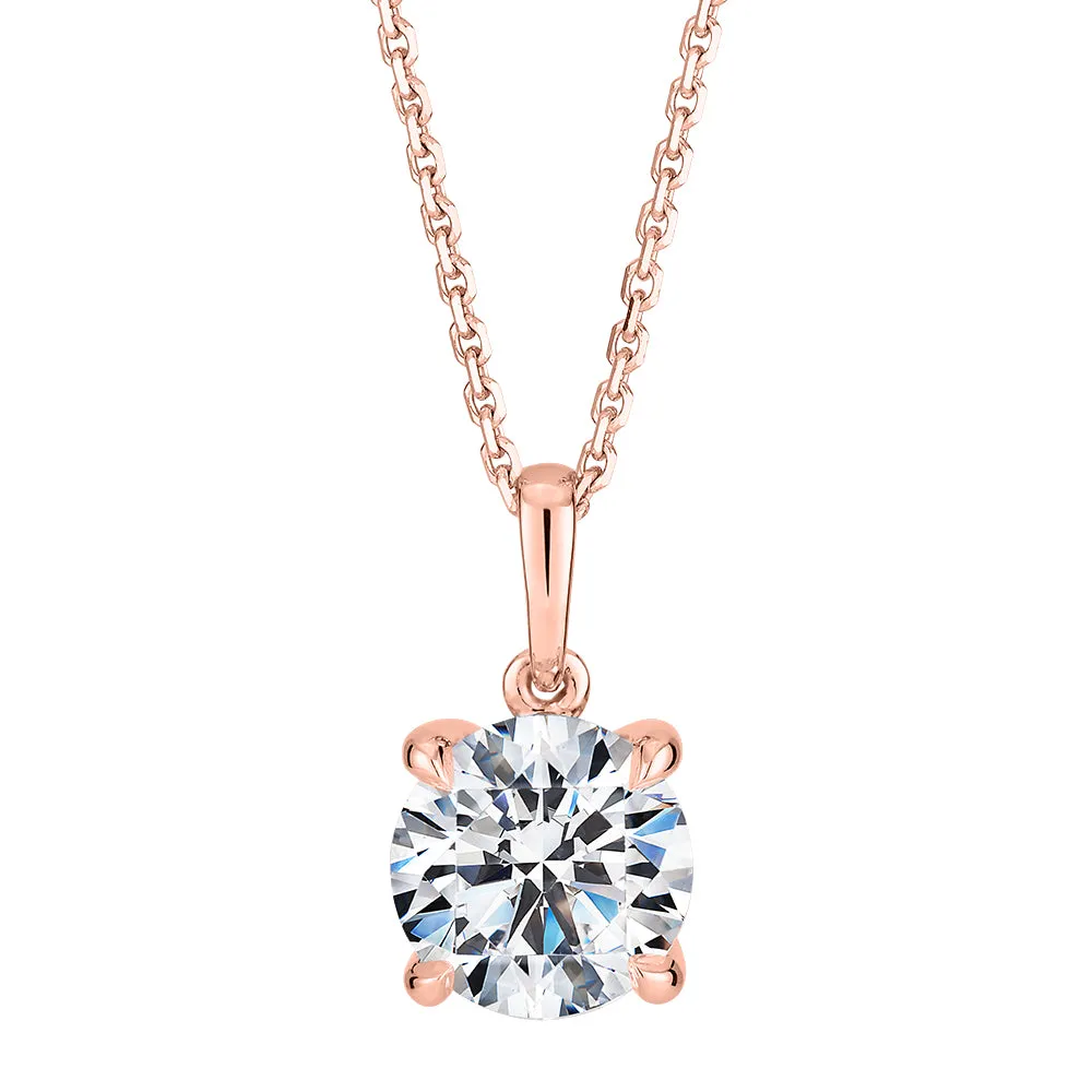 Premium Certified Laboratory Created Diamond, 1.50 carat round brilliant solitaire pendant in 18 carat rose gold