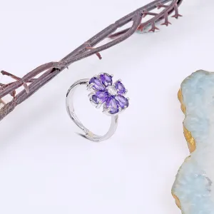 Pretty Purple Crystal Flower Ring