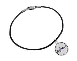 Purple Ribbon Round Believe Leather Cord Bracelets