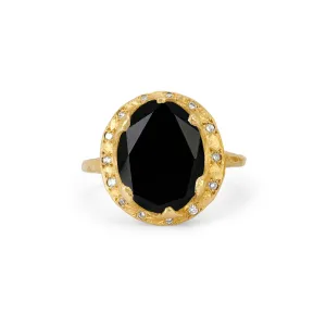 Queen Oval Onyx Ring with Sprinkled Diamonds