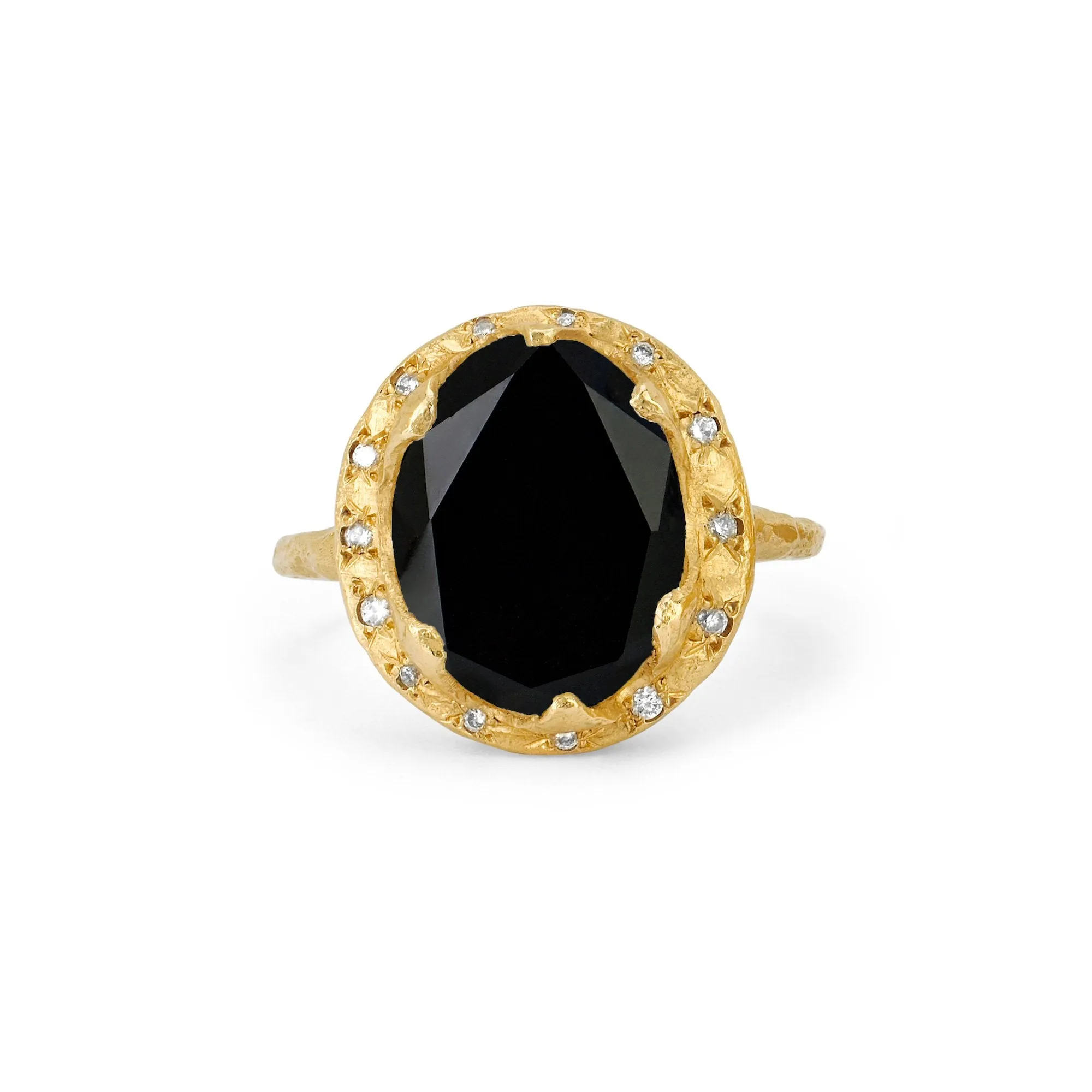 Queen Oval Onyx Ring with Sprinkled Diamonds